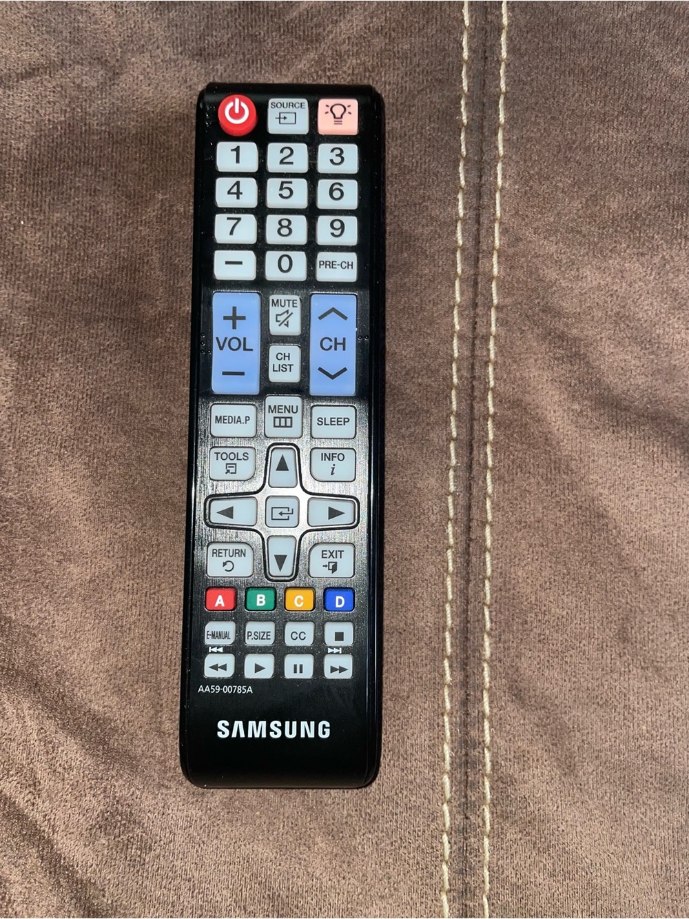 Samsung Black TV Remote with Light Blue Buttons